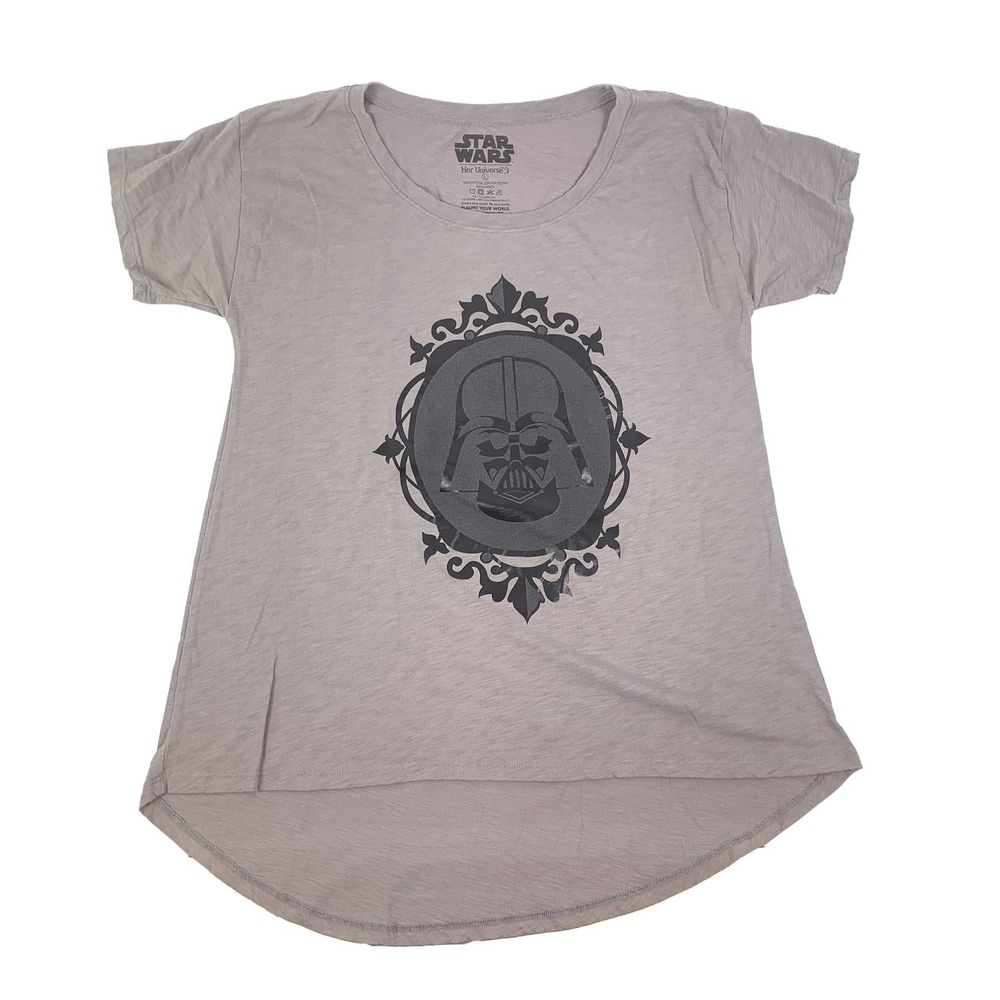 Star Wars Her Universe Darth Vader Tunic Shirt Womens Sz L Gray Hi-Lo S/S Sith